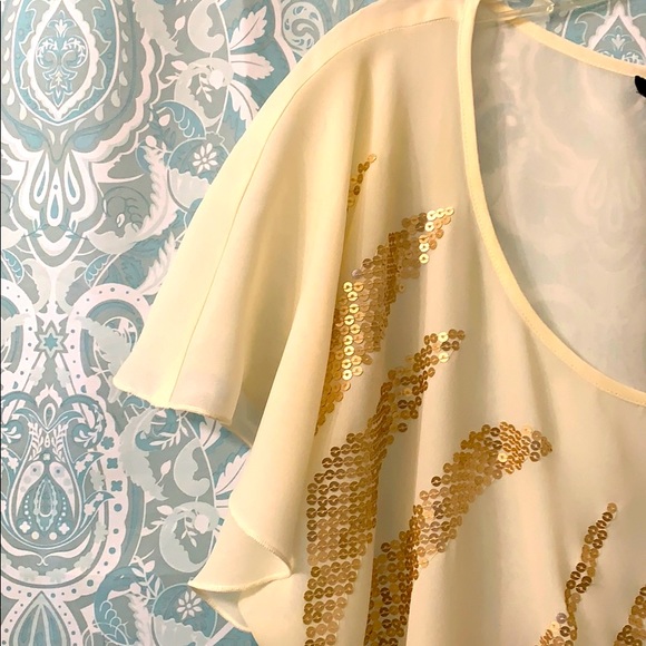 Lane Bryant Sheer cream blouse with gold sequins - Picture 4 of 12